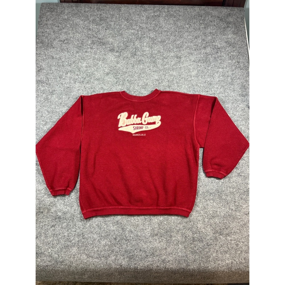 Bubba Gump Sweatshirt Mens XL Red Cotton Logo Embossed Ribbed Trim Crew Neck